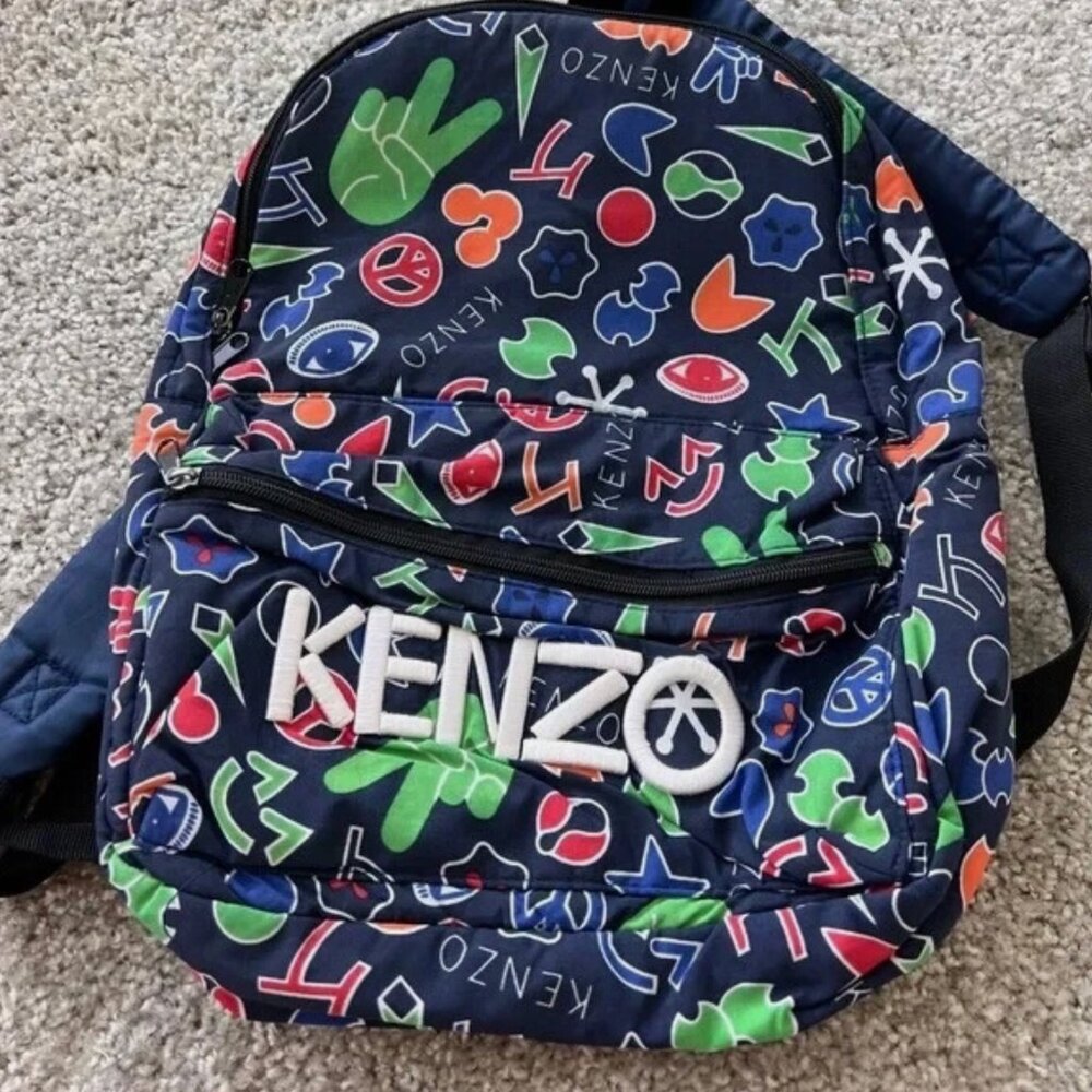 KENZO Navy Multi Colour Cotton Printed Satchel - Rare Edition